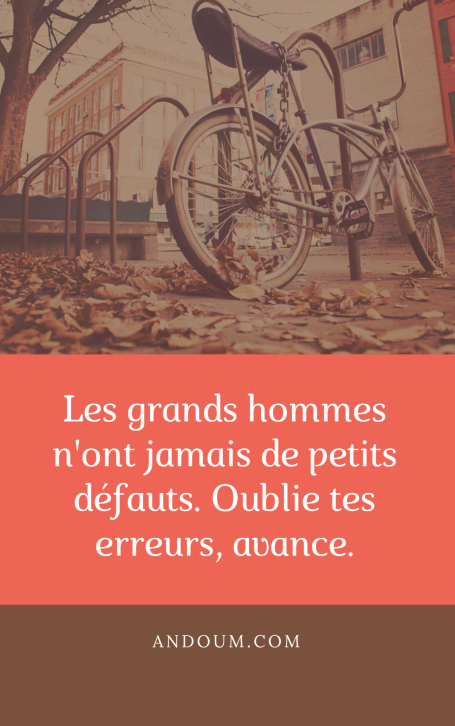 Citation inspirante sur un fond de rue avec un vélo.